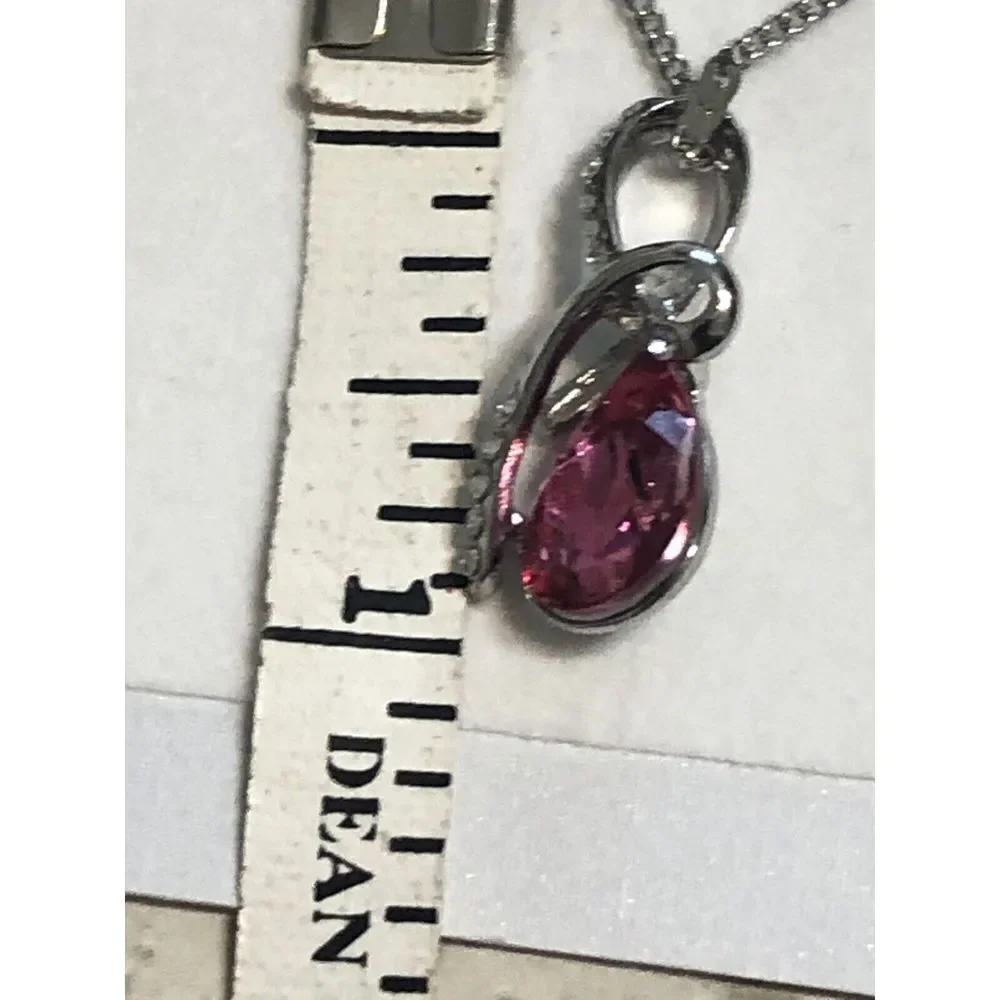 Teardrop Pendant Bright Pink Crystal‎ Necklace Rhinestones 16